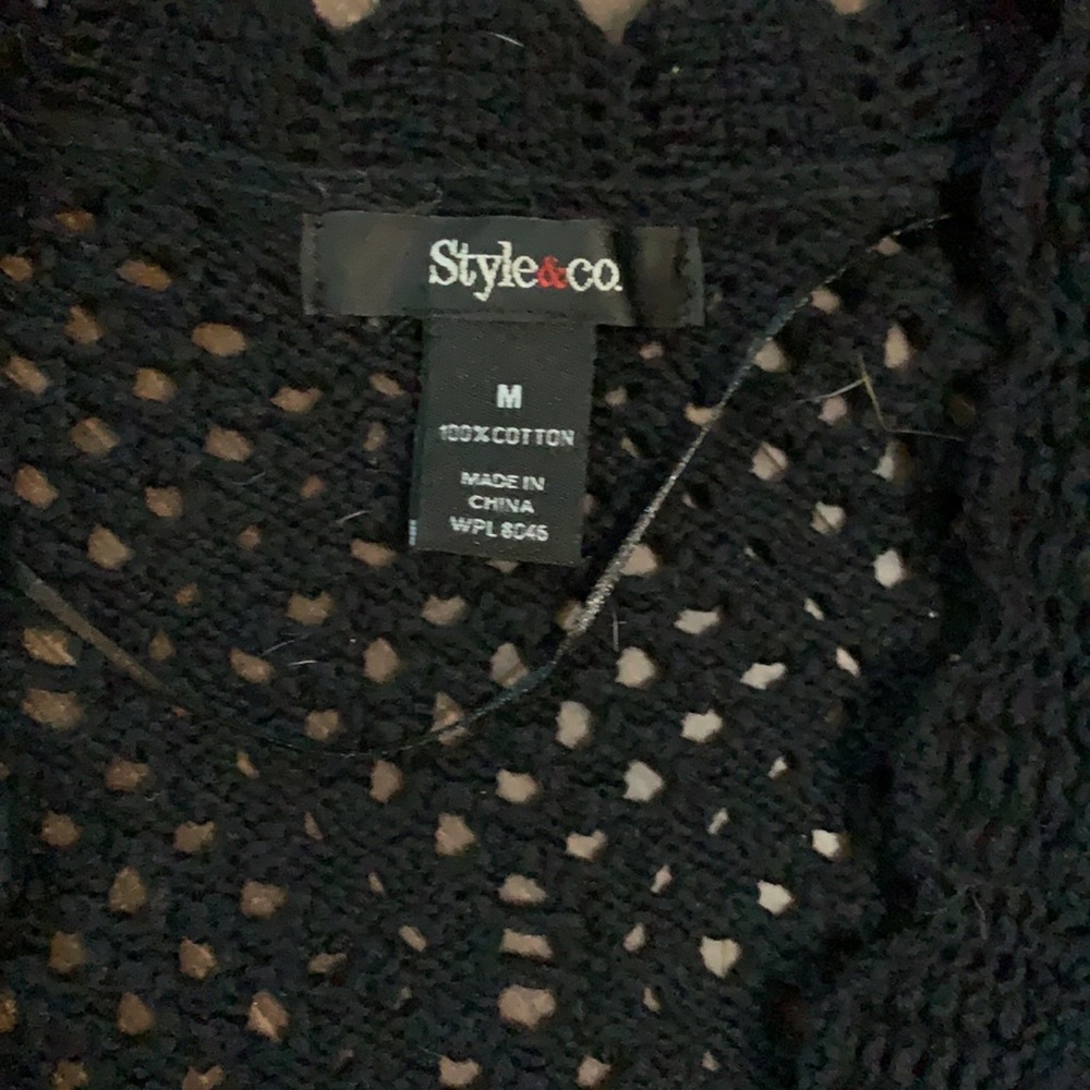 Style & Co Black Crochet Short Sleeve Sweater - Picture 3 of 6